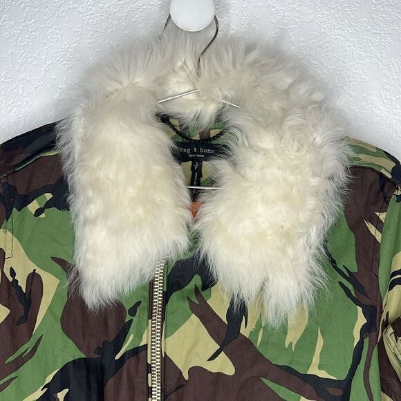 New Rag & Bone Camo Flight Jacket Bomber Shearling Collar Removable Size Small - Picture 3 of 16